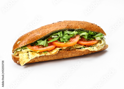 Omelette sandwich on a white background