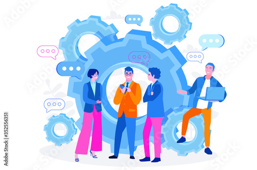 Meeting, group, team, people, teamwork, conference, leader, discussion. Vector illustration for web banner, infographics, mobile. 