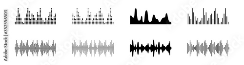 Sound waves abstract element set isolated black icon, vector