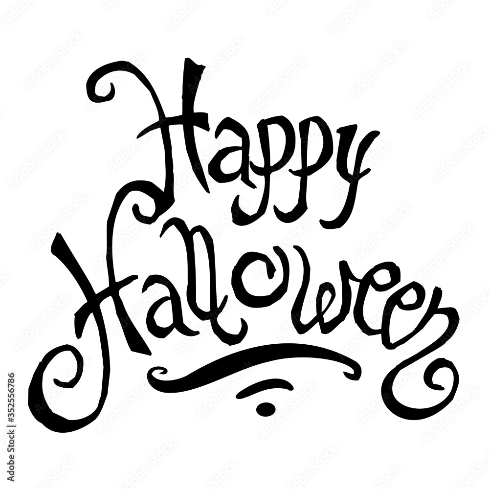 Happy Halloween handwritten decorative text in black and white