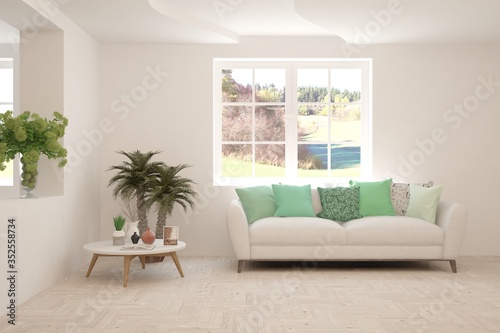Wallpaper Mural White living room with sofa. Scandinavian interior design. 3D illustration Torontodigital.ca