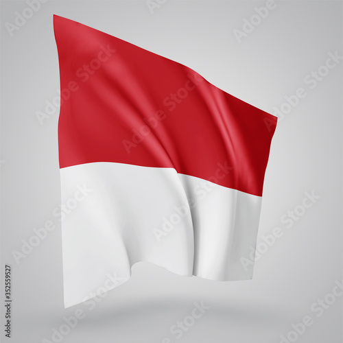 Indonesia, vector flag with waves and bends waving in the wind on a white background.