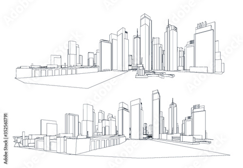 3d wireframe of building. sketch design.Vector 