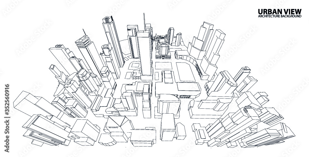 Obraz premium 3d wireframe of building. sketch design.Vector 