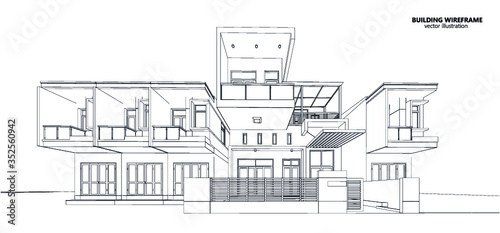 3d wireframe of building. sketch design.Vector 