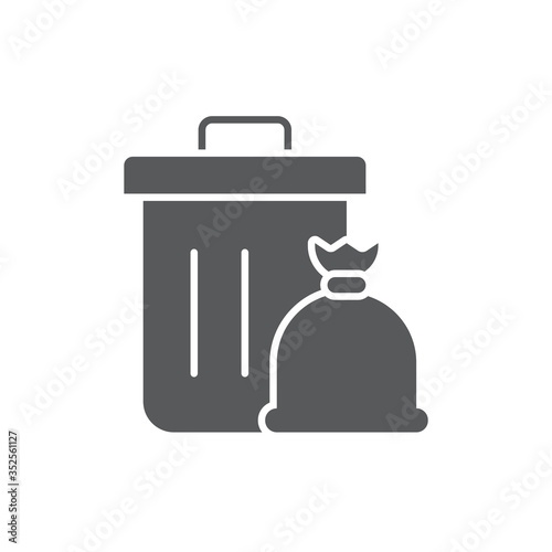 Garbage trash bin and bag vector icon symbol isolated on white background