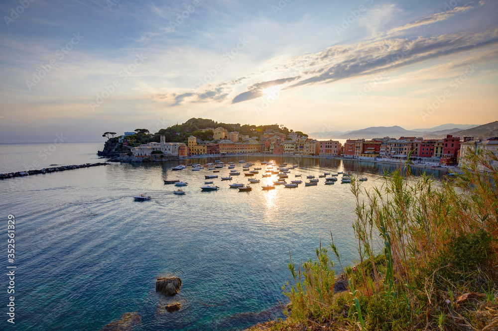 Silent bay at sunset, Sestri Levante, Italy