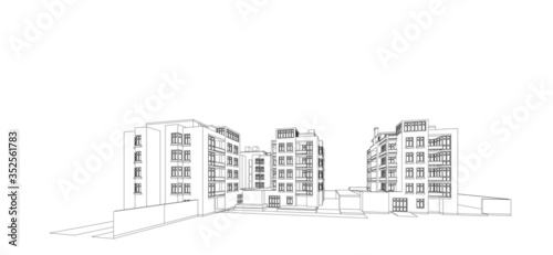 3d wireframe of building. sketch design.Vector
