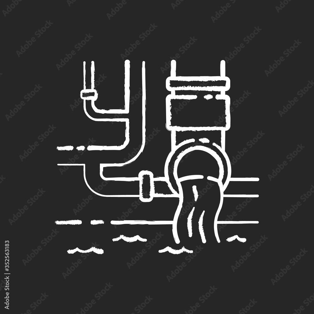 Water supply chalk white icon on black background. Urban resource ...
