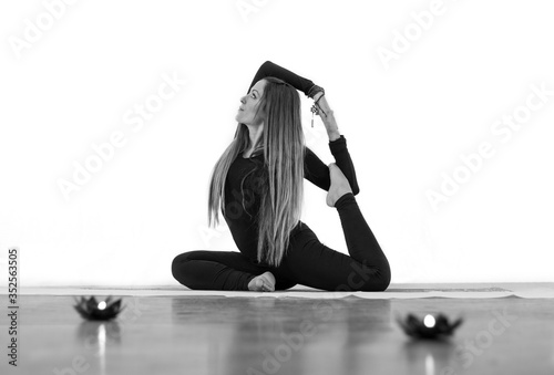 Woman practicing yoga and meditation in different postures