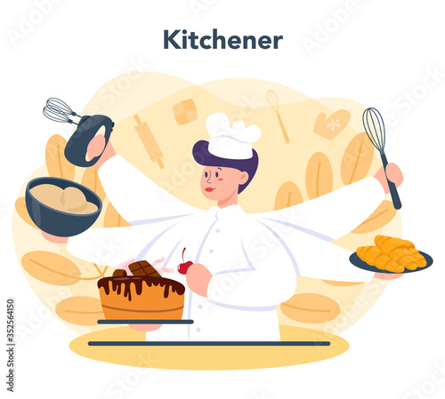 Confectioner. Professional confectioner chef. Sweet baker cooking
