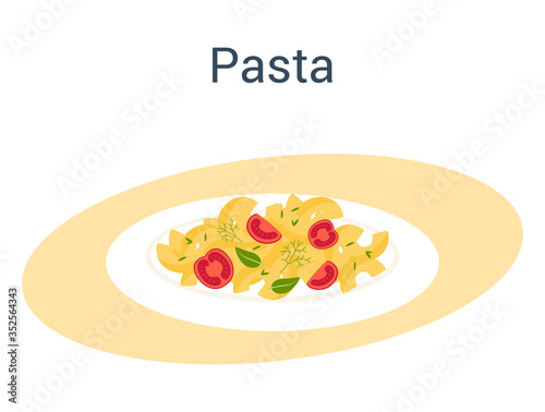 Spaghetti or pasta. Italian food on the plate. Delicious dinner