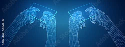 vector set of virtual hands holding a mobile phone. easily replaceable model and screen content