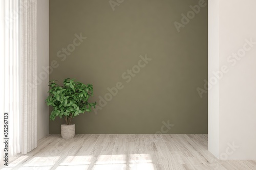 Fototapeta Naklejka Na Ścianę i Meble -  Green empty room. Scandinavian interior design. 3D illustration
