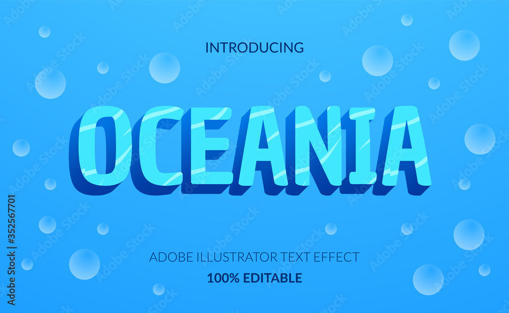 ocean wave blue sea texture 3D text effect. editable adobe illustrator natural color at the sea.