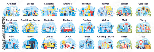 Common profession set. Collection of occupation, male and female