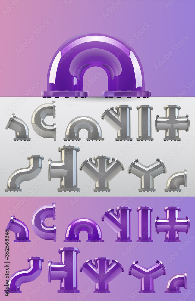 vector large set of plumbing steel pipes with flange. vector large set of plumbing steel pipes with flange.
