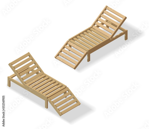 Vector isometric deckchair. Beach chair illustration on white background.