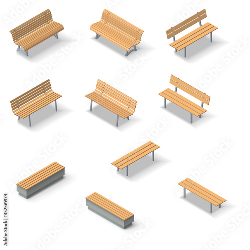 Fotobehang Vector isometric bench collection