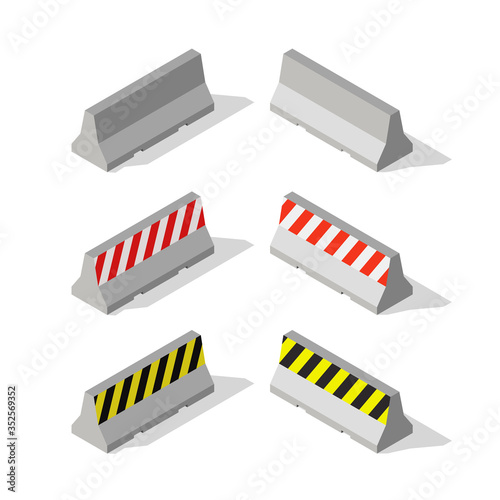 Isometric concrete road barriers.