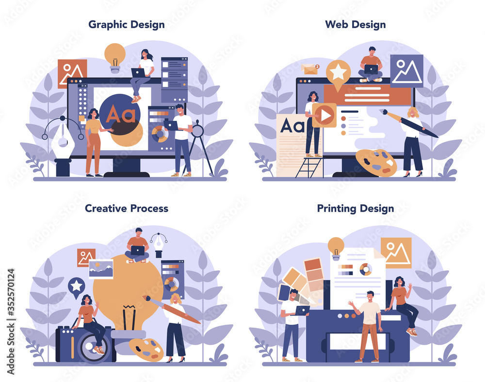 Design concept set. Graphic, web, printing design. Digital drawing