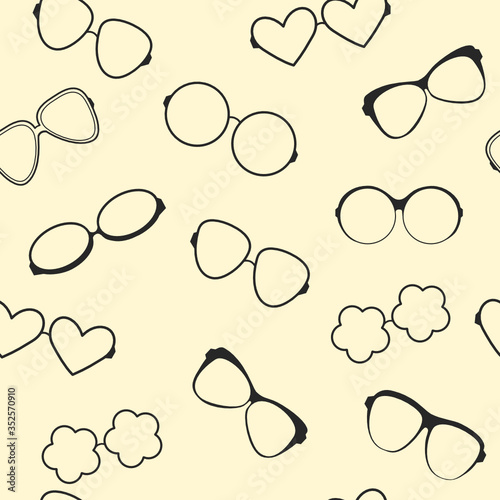 Glasses seamless pattern on yellow background.