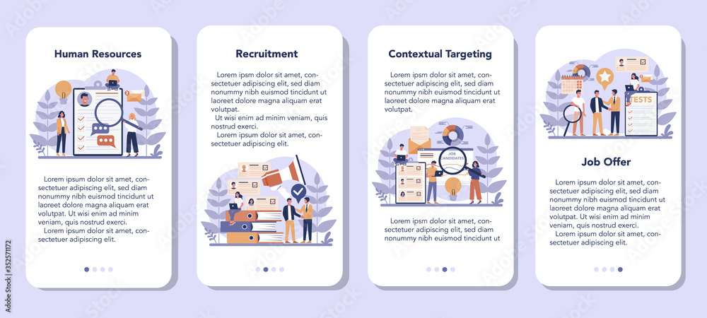 Human resources mobile application banner set. Idea of recruitment Human resources mobile application banner set. Idea of recruitment