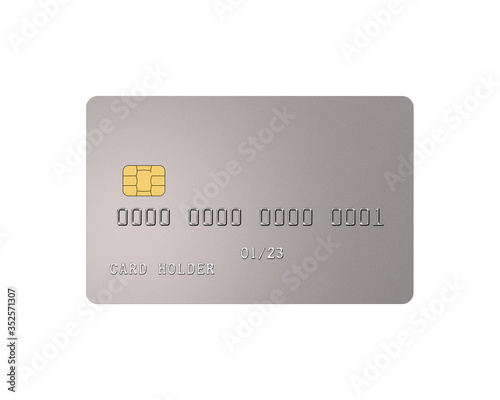 Empty Credit Card with Satin Grey Metallic Surface Isolated on White Background. 3D Render.