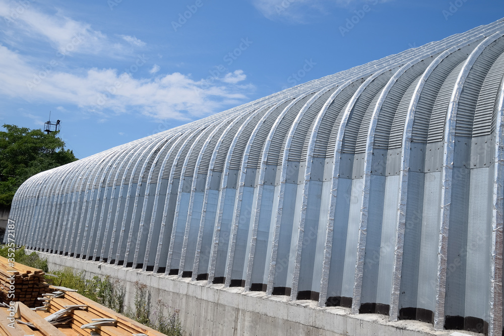 corrugated galvanized iron hangar. Construction corrugated galvanized iron hangar. Construction