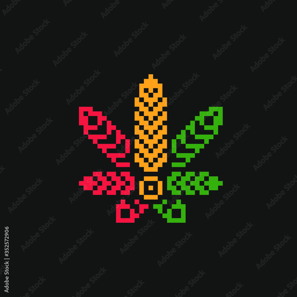 Cannabis sign. Hemp leaf symbol pixel art icon. Marijuana leaf. Medical cannabis plant. Graphic design element for printables, web, prints, t-shirt. Isolated vector illustration. Game assets. Cannabis sign. Hemp leaf symbol pixel art icon. Marijuana leaf. Medical cannabis plant. Graphic design element for printables, web, prints, t-shirt. Isolated vector illustration. Game assets.
