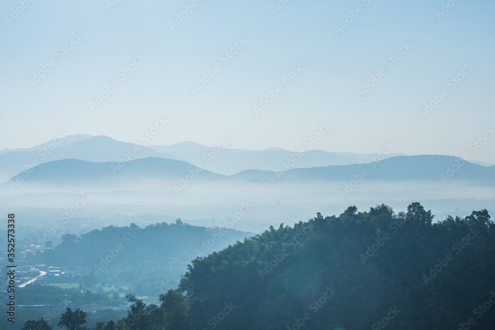 Aerial view, landscape from the top of mountain on sunrise at Phu Lam Duan