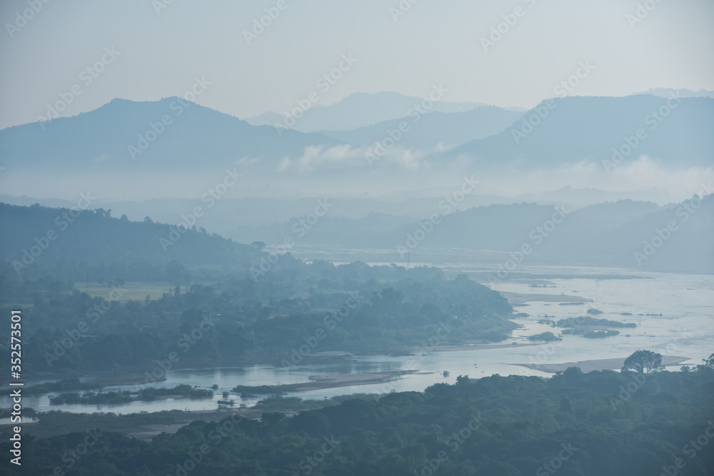 landscape of Mekong River on sunrise at Phu Lam Duan view point
