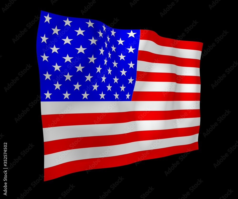 Fototapeta premium Waving flag of the United States of America on a dark background. Stars and Stripes. State symbol of the USA. 3D illustration