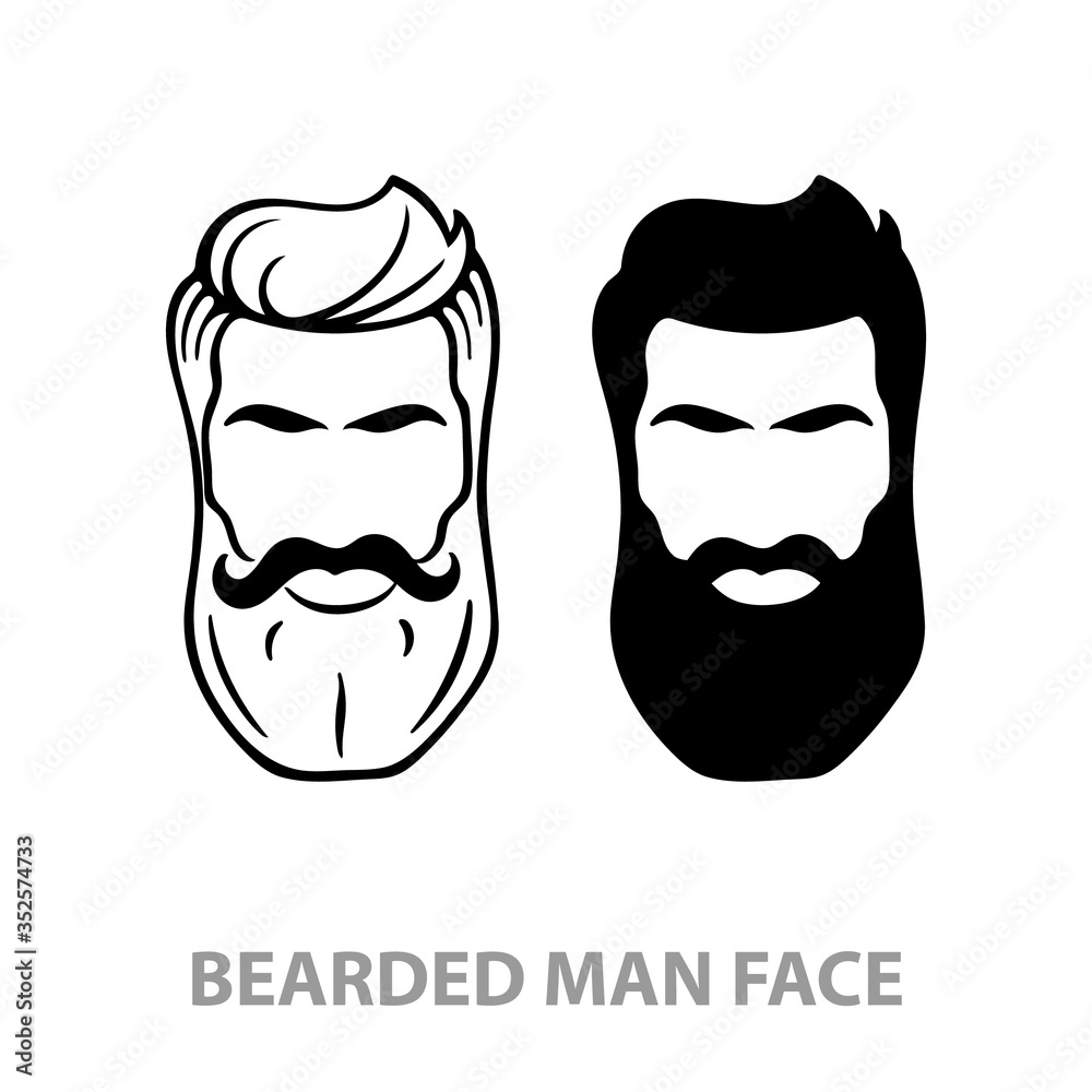 Bearded man face silhouette. Hand drawn man face with beard. Vector illustrations set. Bearded man face silhouette. Hand drawn man face with beard. Vector illustrations set.