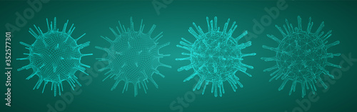 vector set of 3d models of corono virus and bacteria on a colored background
