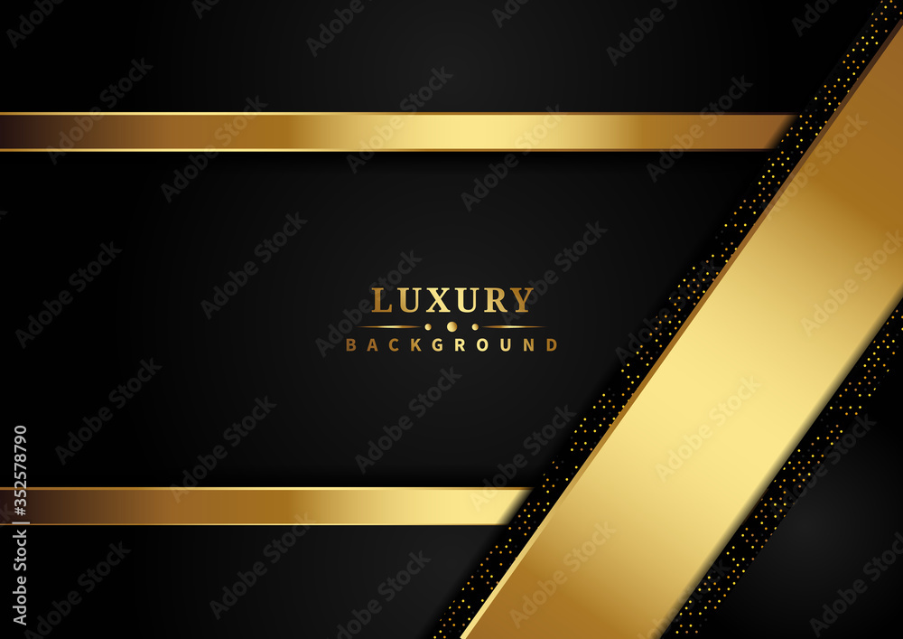 Abstract luxury overlapping layer on black background with glitter and golden lines glowing dots golden combinations with copy space for text.