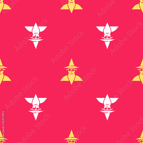 Yellow Wizard warlock icon isolated seamless pattern on red background. Vector Illustration.