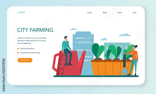 Urban farming or gardening web banner or landing page. City