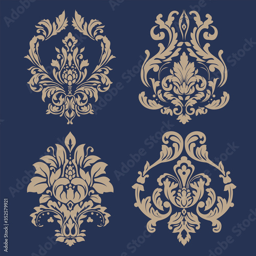 Vector set of damask ornamental elements. Elegant floral abstract elements for design.