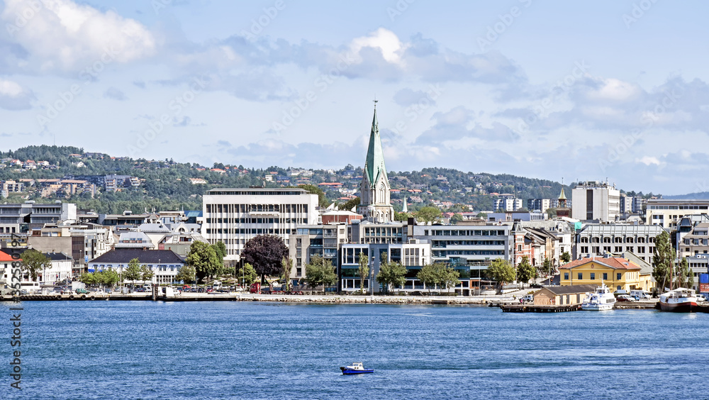 Panorama of the Norwegian city Kristansand, seen from the seaside