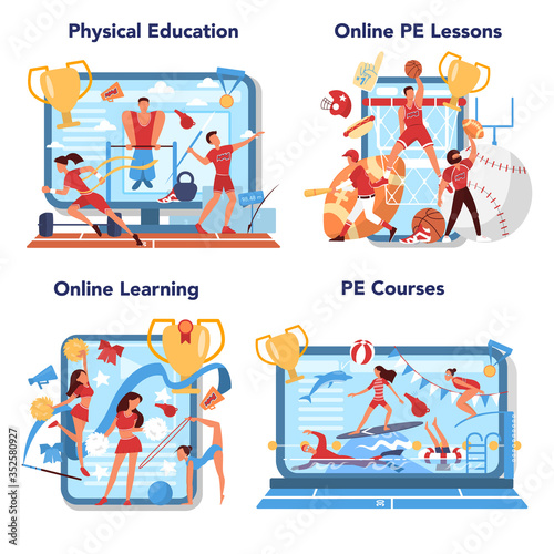 Physical education lesson school class online service or platform set.