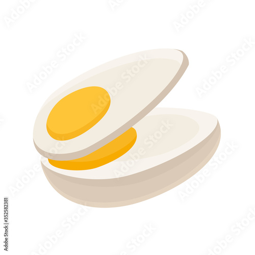 Boiled and sliced egg. Cartoon egg isolated on white background. Egg vector healthy organic food eggwhite and yolk for breakfast