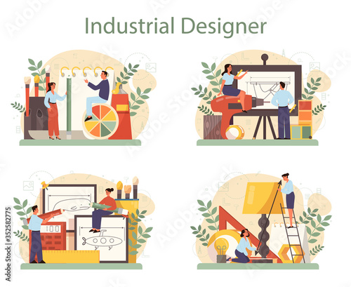 Industrial designer concept set. Artist creating modern environment