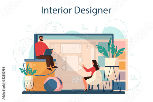 Professional interior designer concept. Decorator planning the design