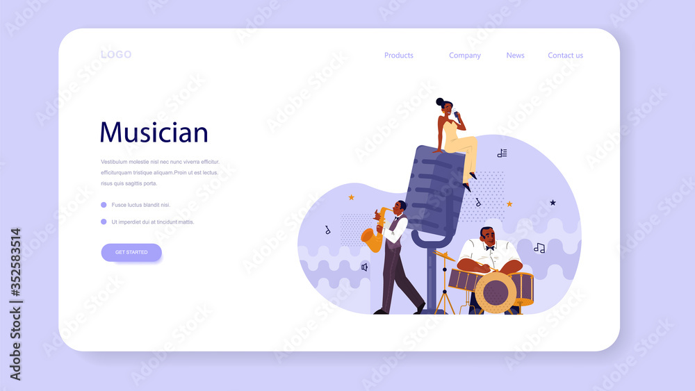 Fototapeta premium Vector illustration of musician playing music web banner or landing