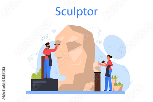 Professional sculptor concept. Creating sculpture of the marble,