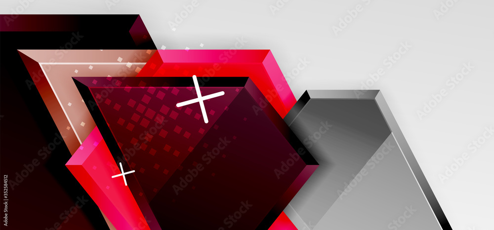 Metal glossy shiny geometric shapes with 3d effect composition. Techno futuristic vector abstract background For Wallpaper, Banner, Background, Card, Book Illustration, landing page