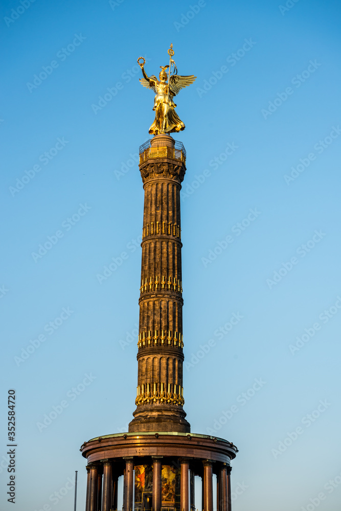 Golden satue and berlin Victory Column, a monument to commemorate the Prussian victory in the Danish-Prussian War and defeated Austria and Austro-Prussian War & France