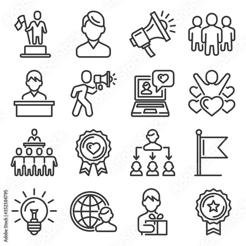 Brand Ambassador and Influencer Icons Set. Line Style Vector