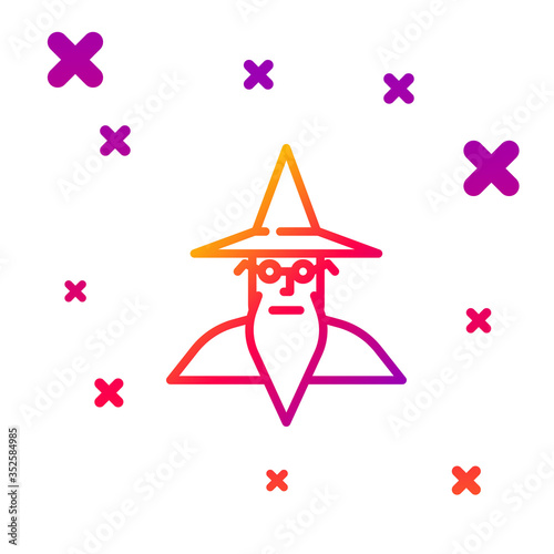 Color line Wizard warlock icon isolated on white background. Gradient random dynamic shapes. Vector Illustration.